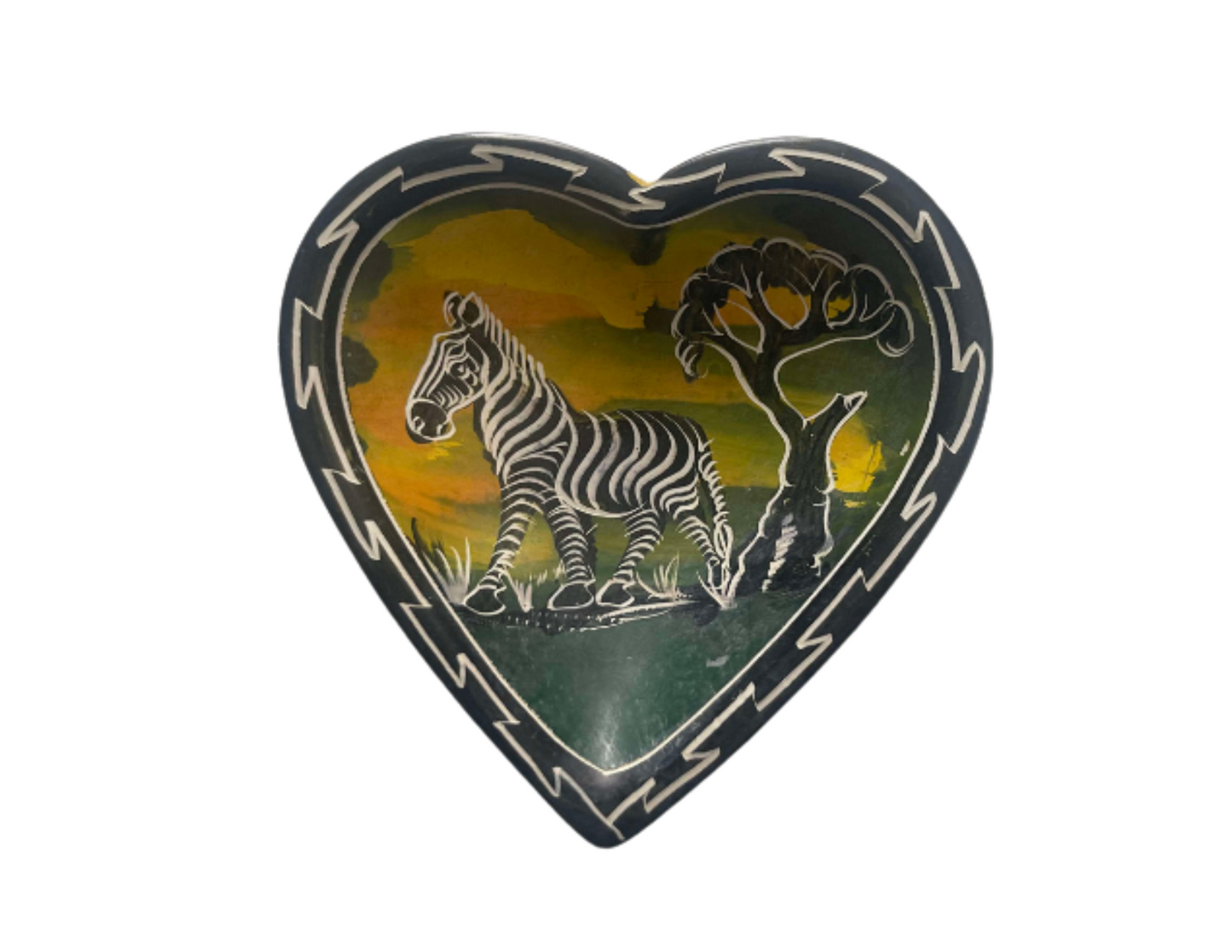 Heart-Shaped Jewelry Tray – Gold & Green with Zebra and Tree Design