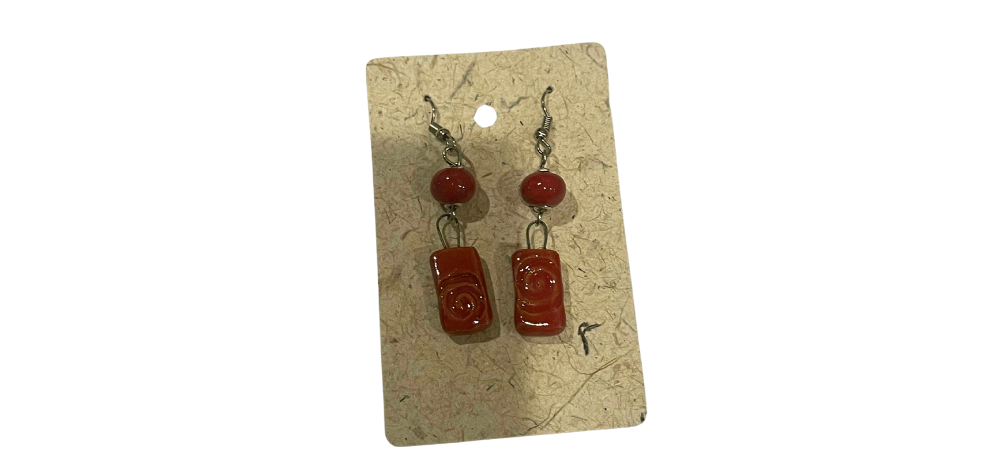 Red Earrings (Rectangular Spiral)
